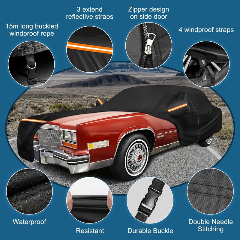 BIGACOVER Car Cover for Cadillac Eldorado Biarritz/Brougham/Fleetwood/Convertible 1979-1985 1992-2002, Waterproof 210D Oxford Cloth and Cotton Cover Outdoor Car Cover Windproof Heavy Duty All Weather - Image 3